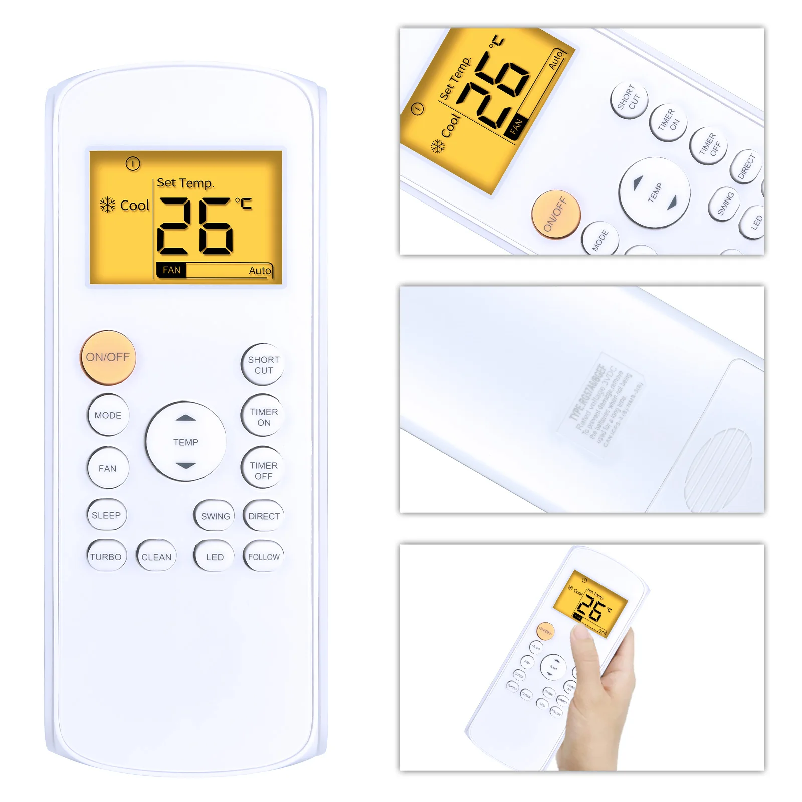 Nuevo RG57A1(B)/BGEF para Control remoto de aire acondicionado Midea con retroiluminación - imagen 2