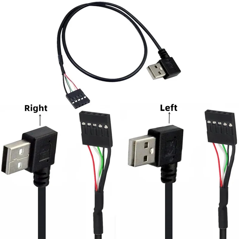 50CM USB2.0 en ángulo de 90 grados izquierda derecha macho a 1x 5 pines hembra 2,54 USB encabezado PCB Cable de placa base