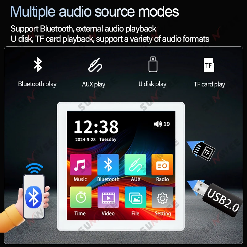 Pantalla táctil de 4 pulgadas, amplificador mínimo de pared, panel de Audio inteligente para el hogar, estéreo, Bluetooth, sonido, sistema de música de fondo, altavoz de techo - imagen 4