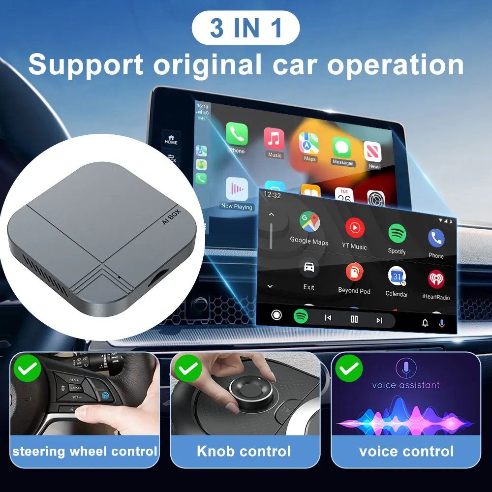 Adaptador automático inalámbrico 3 en 1 Android 12 Ai Box CarPlay para Netfilx Youtube IPTV Spotify accesorios de coche para todos los coches universales - imagen 5