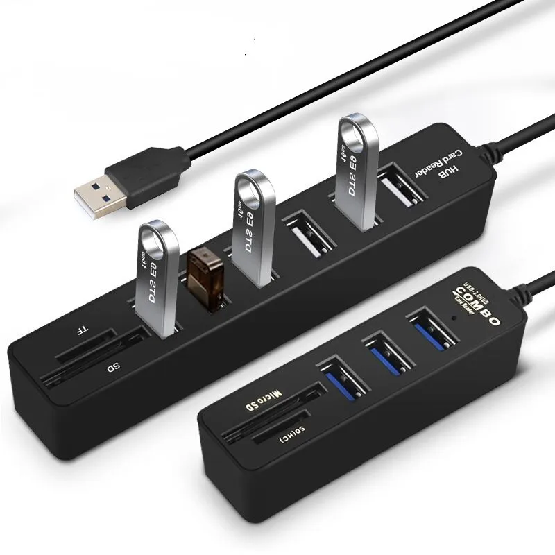 Adaptador expansor de puerto USB 3/6 Multi Micro USB/tipo C, divisor USB, lector de tarjetas TF SD todo en uno para Macbook, PC, teléfono y tableta
