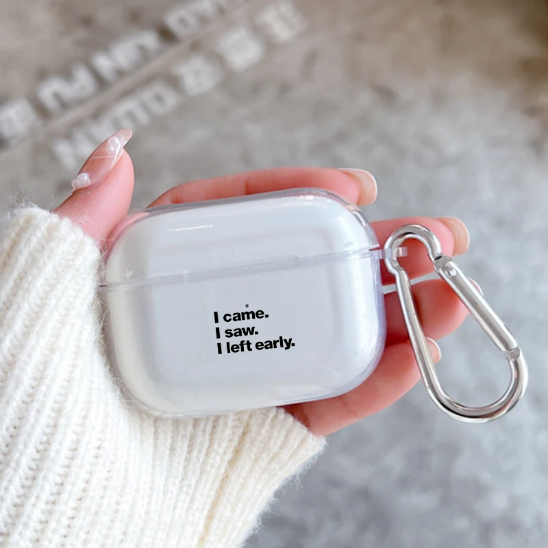 Funda con letras de texto simples para AirPods, carcasa suave de TPU transparente, color negro con citas divertidas, con gancho, para Apple AirPods Pro 2, 2, 3 y 1 - imagen 3