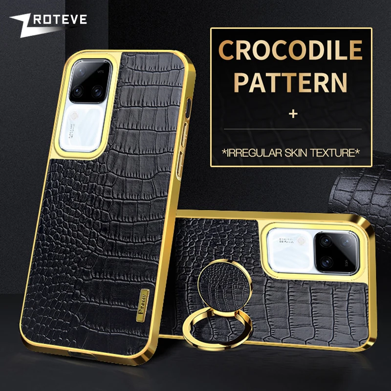 Para Vivo V30 Pro funda Zroteve soporte de anillo de cuero de cocodrilo funda suave para Vivo V30 V30Pro VivoV30 Pro fundas de teléfono a prueba de golpes