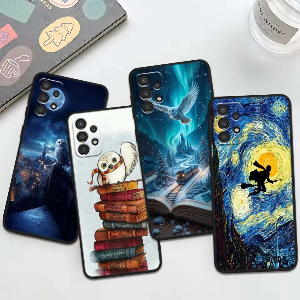 Arte búho mágico para Samsung Galaxy A11 A12 A13 A14 A15 A16 A20E A20S A21 A21S A22 A23 funda de teléfono negra