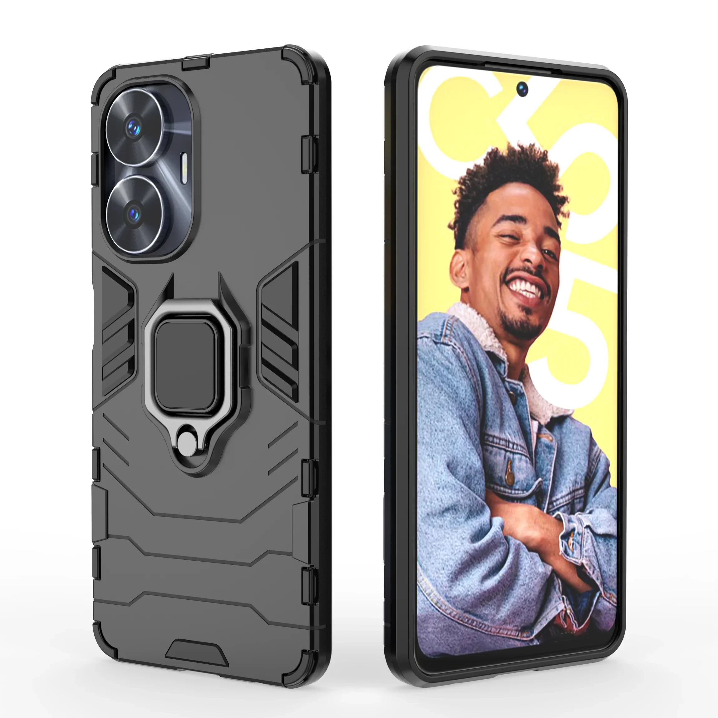 Funda armadura a prueba de golpes para Realme, 11, Pro Plus, silicona suave + soporte de anillo de Metal para PC, funda trasera de teléfono para Realme, Narzo, 60Pro, 60X