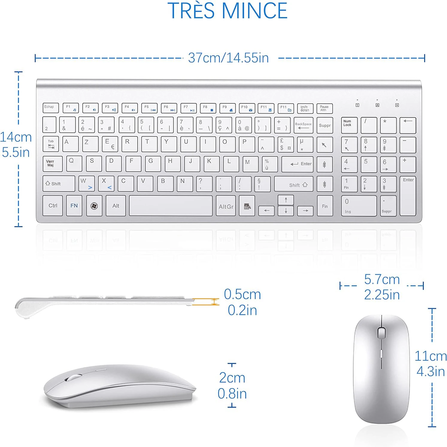AZERTY Teclado de ratón con diseño francés 2,4G, juego de teclado y ratón inalámbricos ultradelgados, compacto y silencioso para PC, portátil y Windows - imagen 3