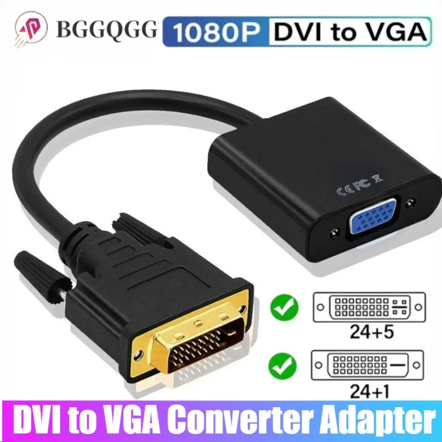 Adaptador Full HD 1080P DVI-D DVI a VGA, convertidor de Cable de vídeo DVI 24 + 1 Cable convertidor de 25 pines a VGA de 15 pines para Monitor de ordenador de PC