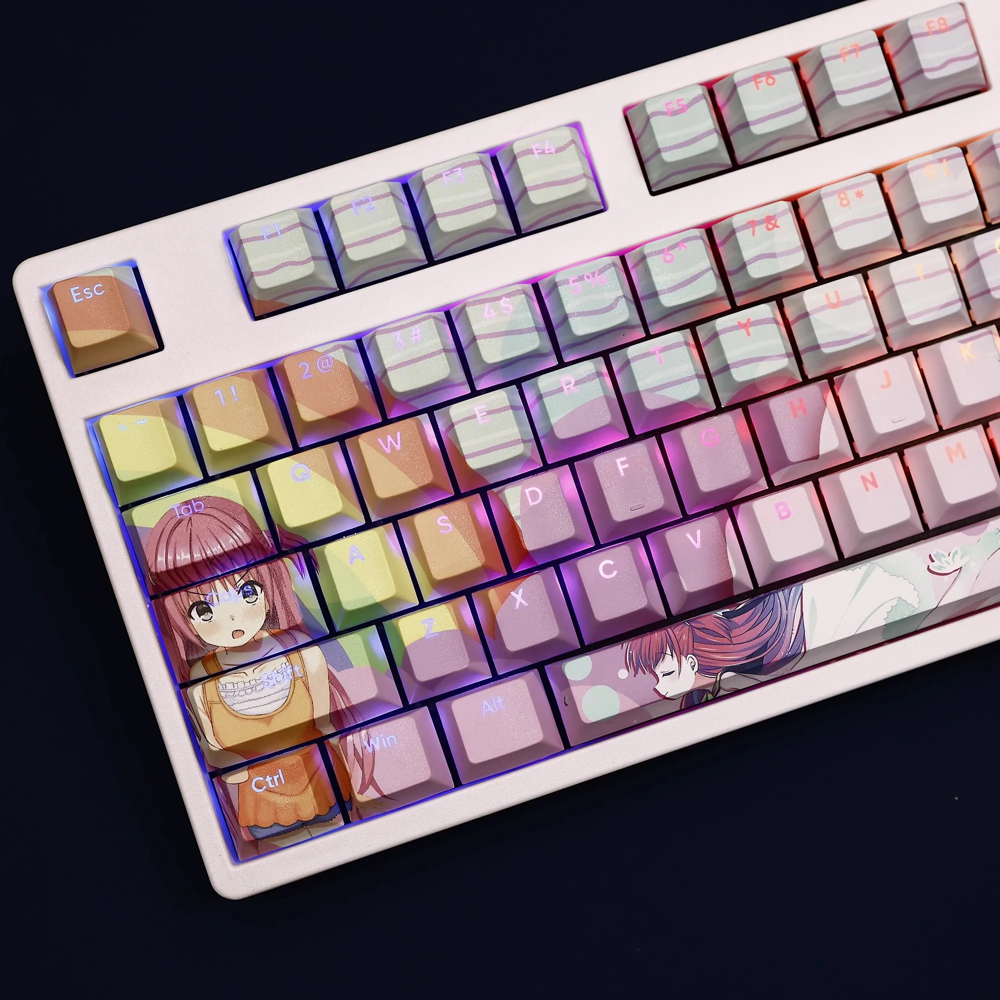 108 teclas bolsillos de verano Katou Umi Keycap PBT tinte subcama retroiluminado Keycaps Anime juego de dibujos animados teclas para ANSI 61 87 104 108 - imagen 2