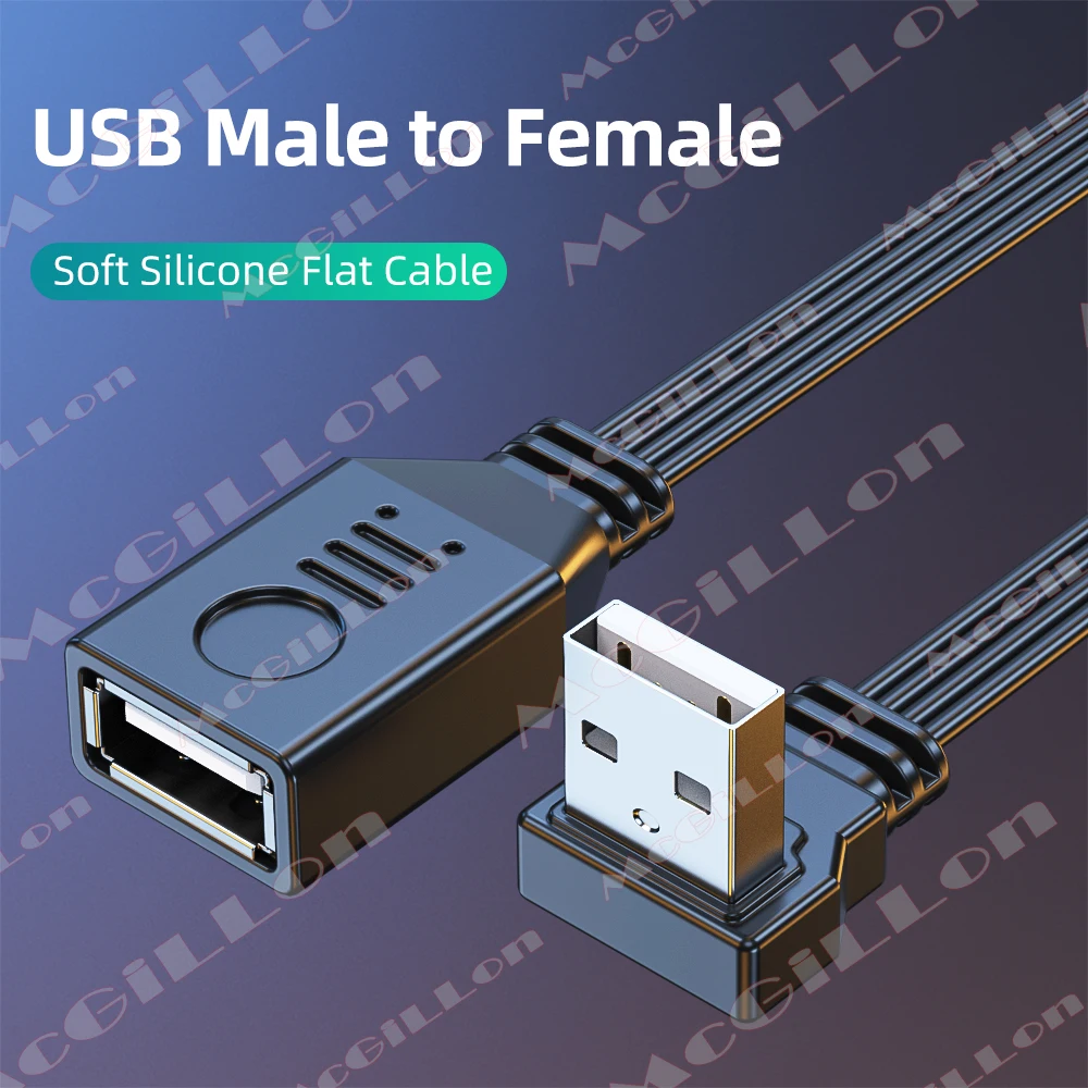 Cable de extensión USB codo ángulo de 90 grados Cable plano de silicona suave USB A Cable adaptador de extensión macho A hembra para teléfono portátil - imagen 3