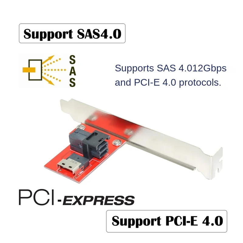 Tarjeta SAS delgada: adaptador de interconversión SFF-8643 SAS HD a SFF-8654 PCI-E 4,0 compatible con PCIe 4,0 y SAS 4,0 para centro de datos - imagen 2