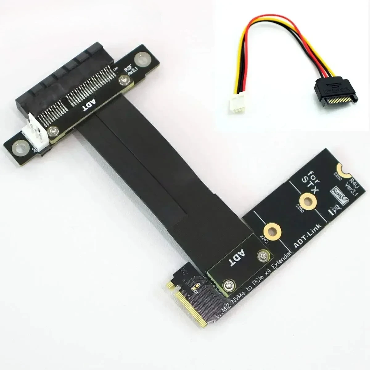 M.2 NVME SSD a PCIe 3,0 X4 Cable elevador puente curva izquierda/derecha giro 90 grados en ángulo M.2 NGFF NVMe para tarjetas de vídeo ITX STX GPU - imagen 3