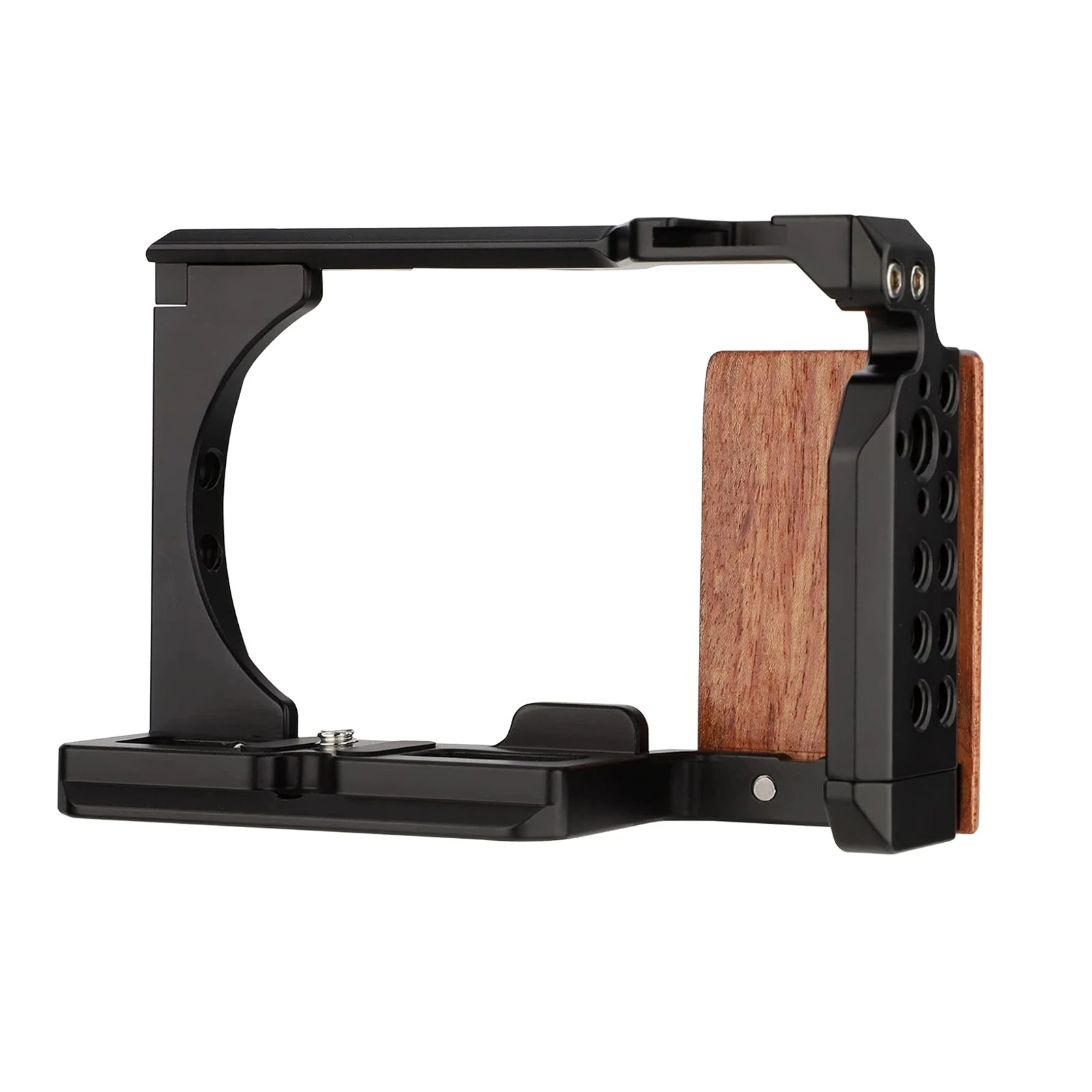 Jaula Probty ZV-E10 con mango de madera y orificios roscados integrados, zapata fría y placa de liberación rápida para cámara Sony ZV-E10 - imagen 2