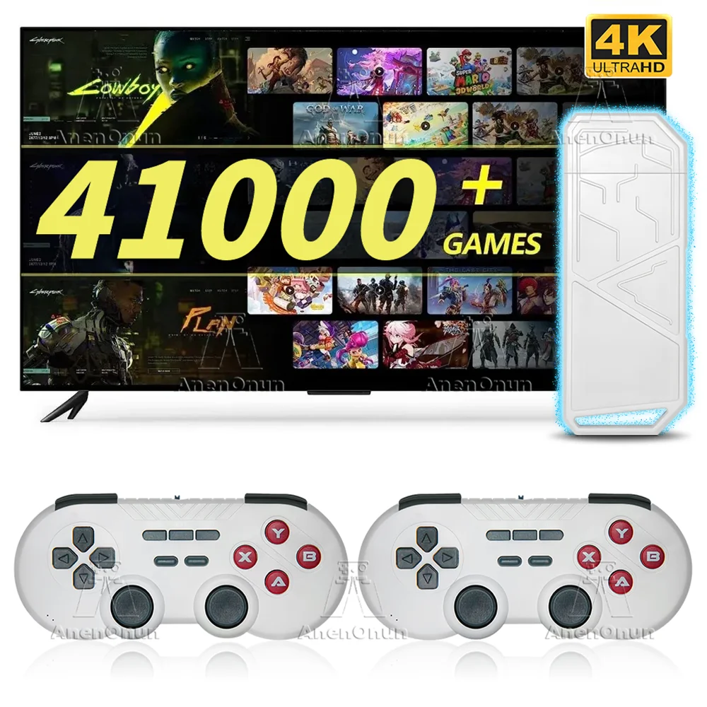Más nuevo, más de 41000 juegos, consola de videojuegos 4K, emulador Emuelec 9, entretenimiento familiar, Arcade Retro, TV, palo de juego con 2 controladores