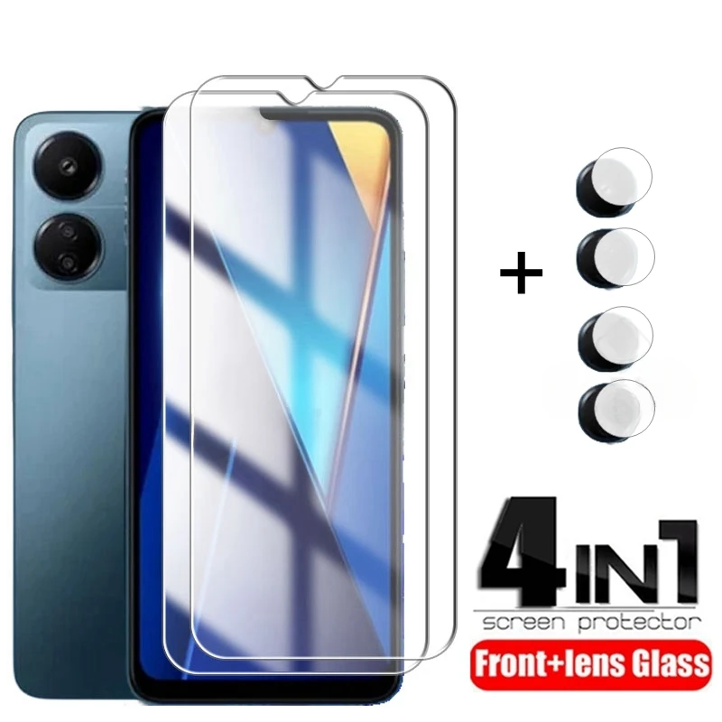Vidrio templado 4 en 1 para Xiaomi Poco C65, Protector de pantalla de lente de cámara, vidrio Protector transparente 9H HD - imagen 2