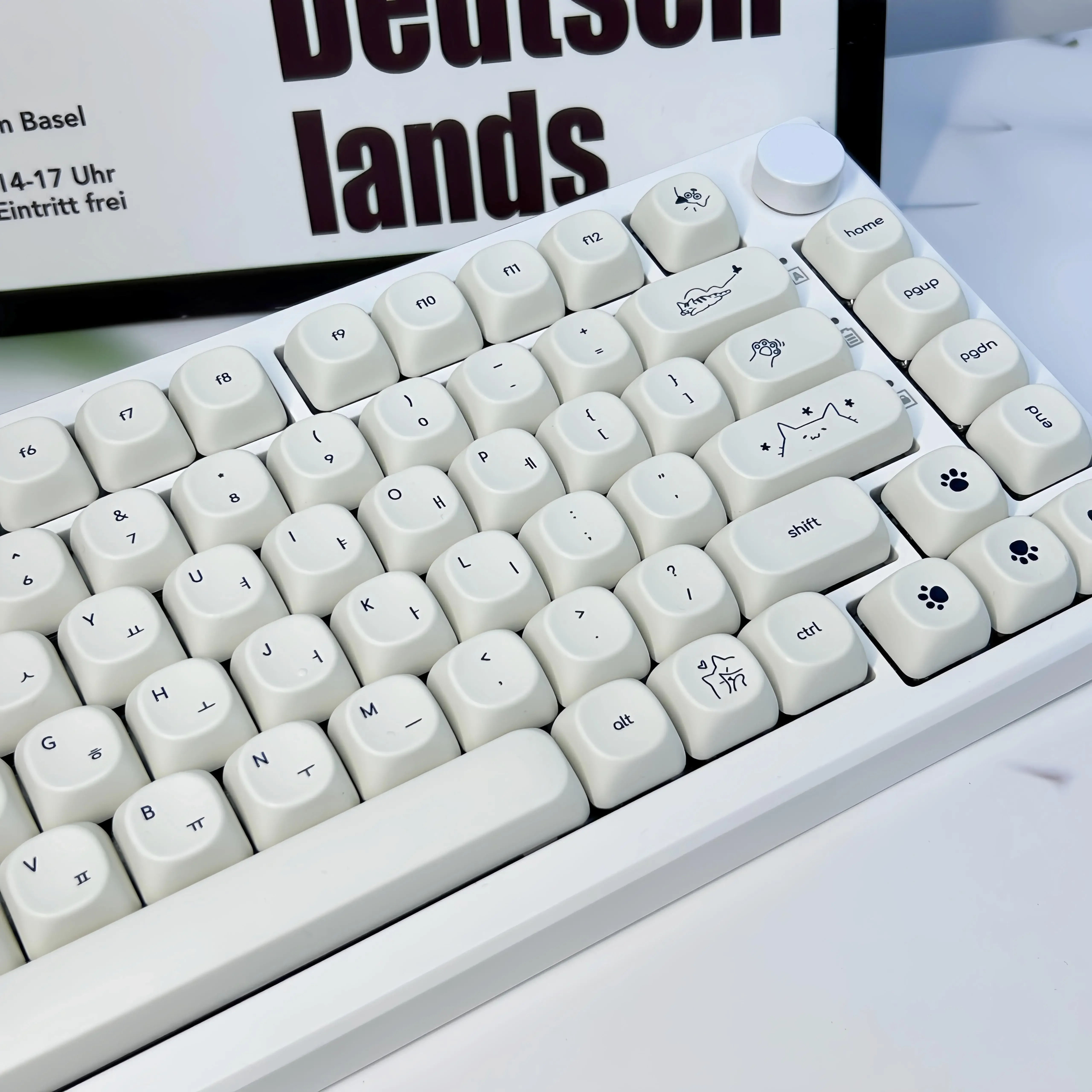 Teclas coreanas con tema de gato, tapa redonda con perfil MOA, sublimación térmica PBT, teclas colgantes blancas leche para teclado mecánico - imagen 5