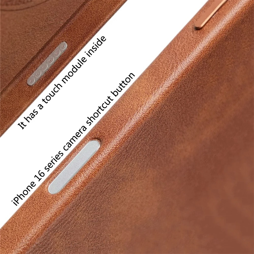 Funda magnética de cuero PU de negocios Retro para iPhone 17 16 Pro Max Plus 15 14 13 para cubierta de botón de cámara de carga inalámbrica Magsafe - imagen 3