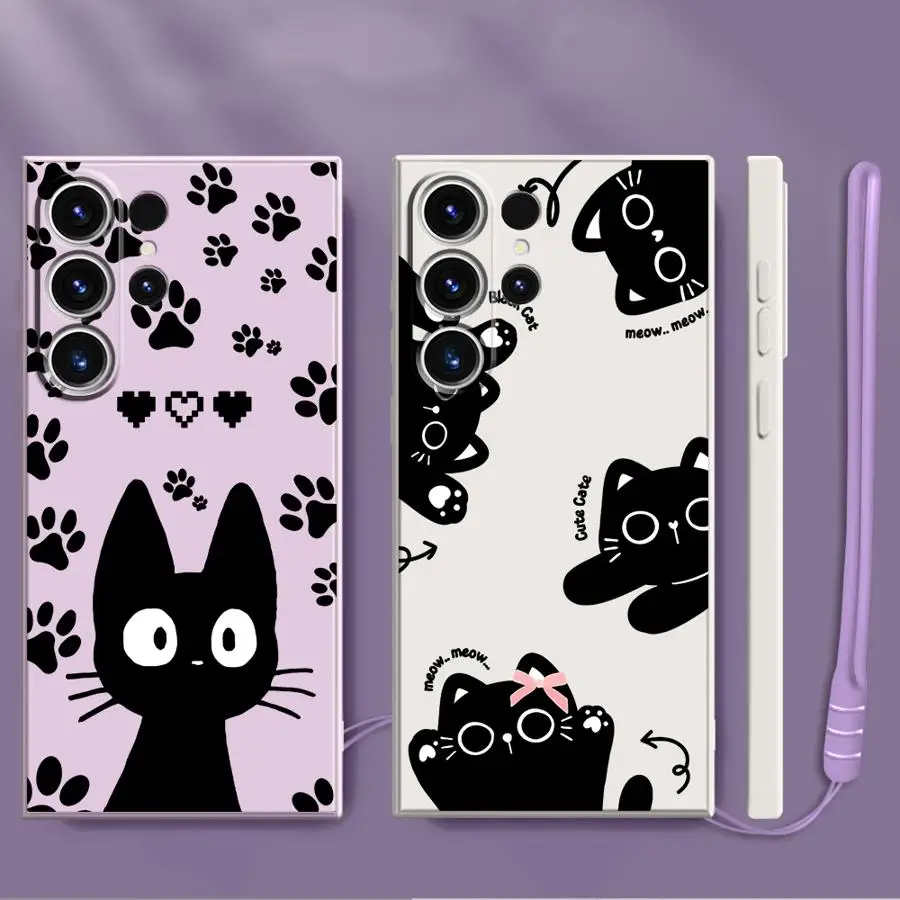 Funda de teléfono para Samsung Galaxy S24 FE S23 S25 Edge S20 S22 Ultra S21 Plus Note 20 10 funda Ultra suave lindo gato