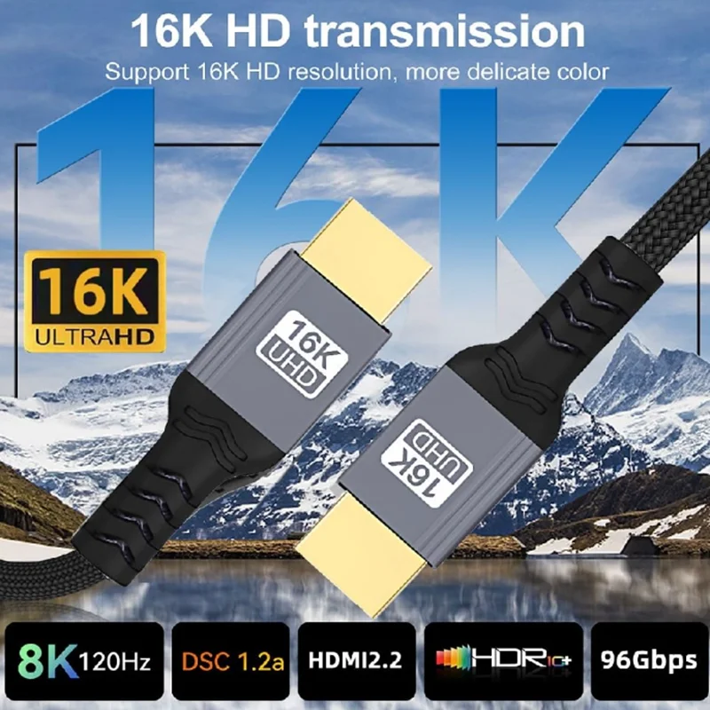 Cable trenzado compatible con HDMI, 96Gbps, Ultra alta velocidad, 16K @ 60Hz, 8K @ 240Hz, 4K @ 480Hz, HDCP 2,2 y 2,3, HDR dinámico, eARC - imagen 4