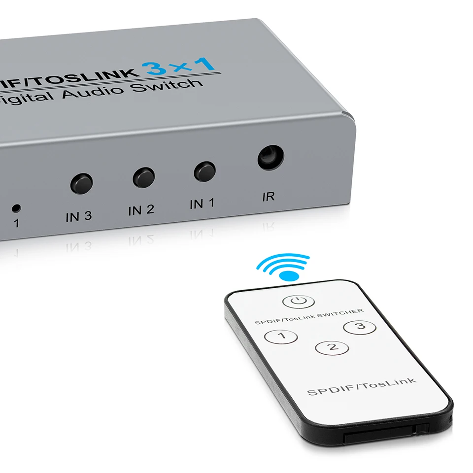 Conmutador Digital SPDIF/Toslink 3x1 con Control remoto IR Audio Digital SPDIF Toslink conmutador de fibra óptica 3 en 1 salida para PS5 - imagen 4