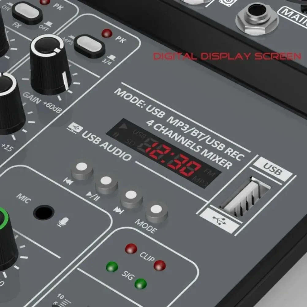 Mezclador de Audio de tamaño pequeño de 4 canales, 48V, alimentación fantasma, mezcladores de sonido de estudio USB, consola portátil Bluetooth para DJ, mezcla para Karaok - imagen 4