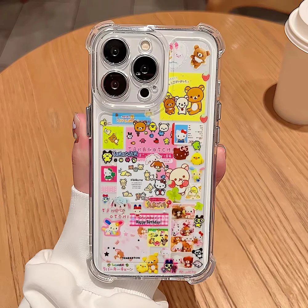 Funda de teléfono anticaída cuadrilátero Kawaii r-rilakkumas Bear para iPhone 17 Air 16 Pro Max 15 14 Plus 13 12 11 Pro cubierta a prueba de golpes - imagen 4
