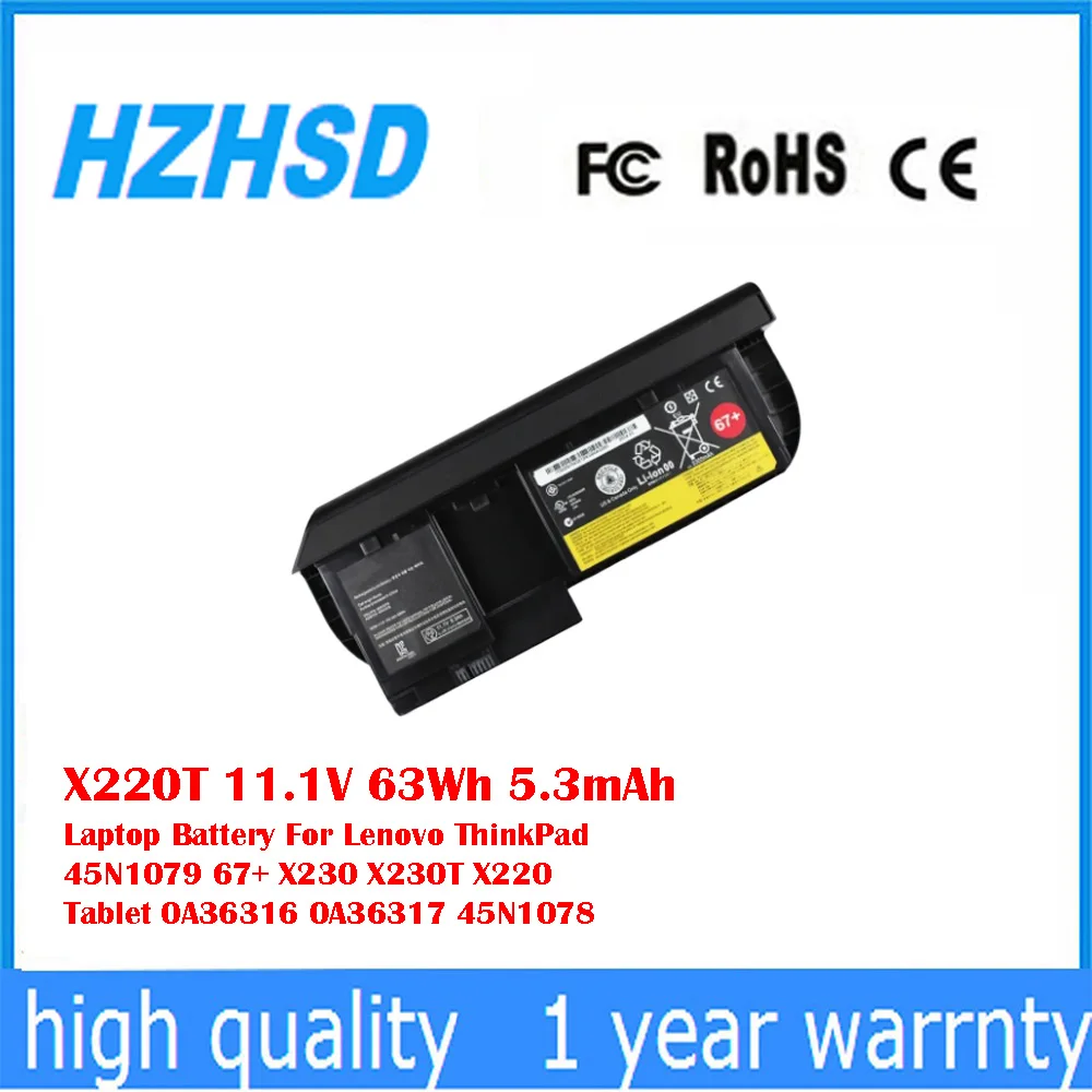 X220T 11,1 V 63Wh 5,3 mAh batería del ordenador portátil para Lenovo 45N1079 67+ X230 X230T X220 Tablet 0A36316 0A36317 45N1078