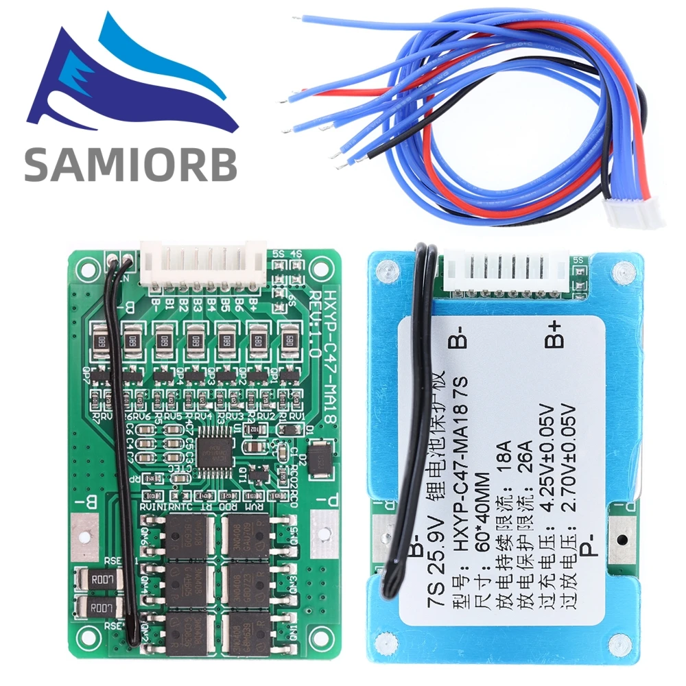 SAMIROB 4S/5S/6S/7S BMS 16,8 V 21V 20A 18650 Li-ion Lmo cargador de batería de litio ternario Placa de protección equilibrio con disipador de calor