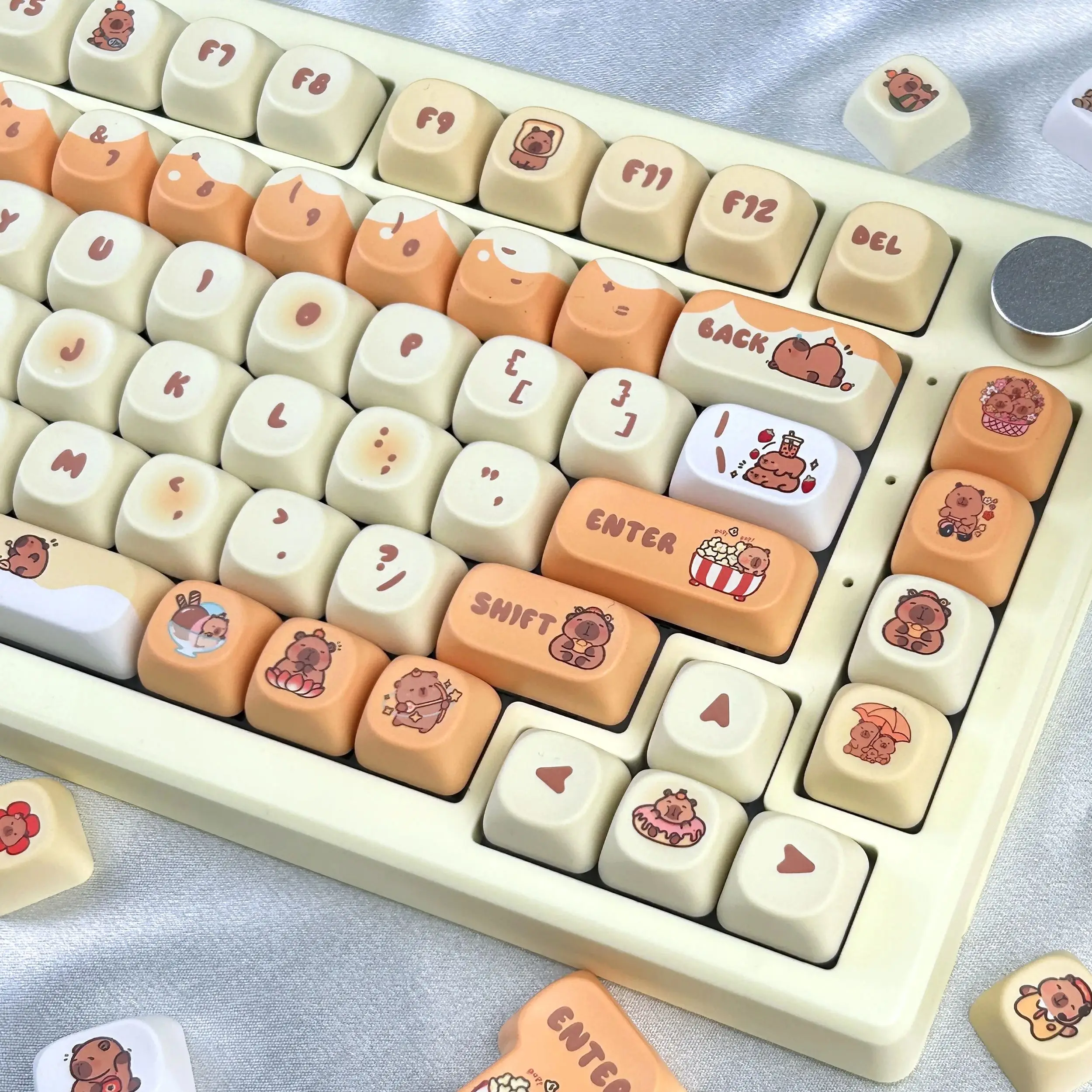 Lindas teclas Moa Capybara dibujos animados Pbt Iso/Ansi diseño teclado teclas naranja personalizado Alice Keycaps