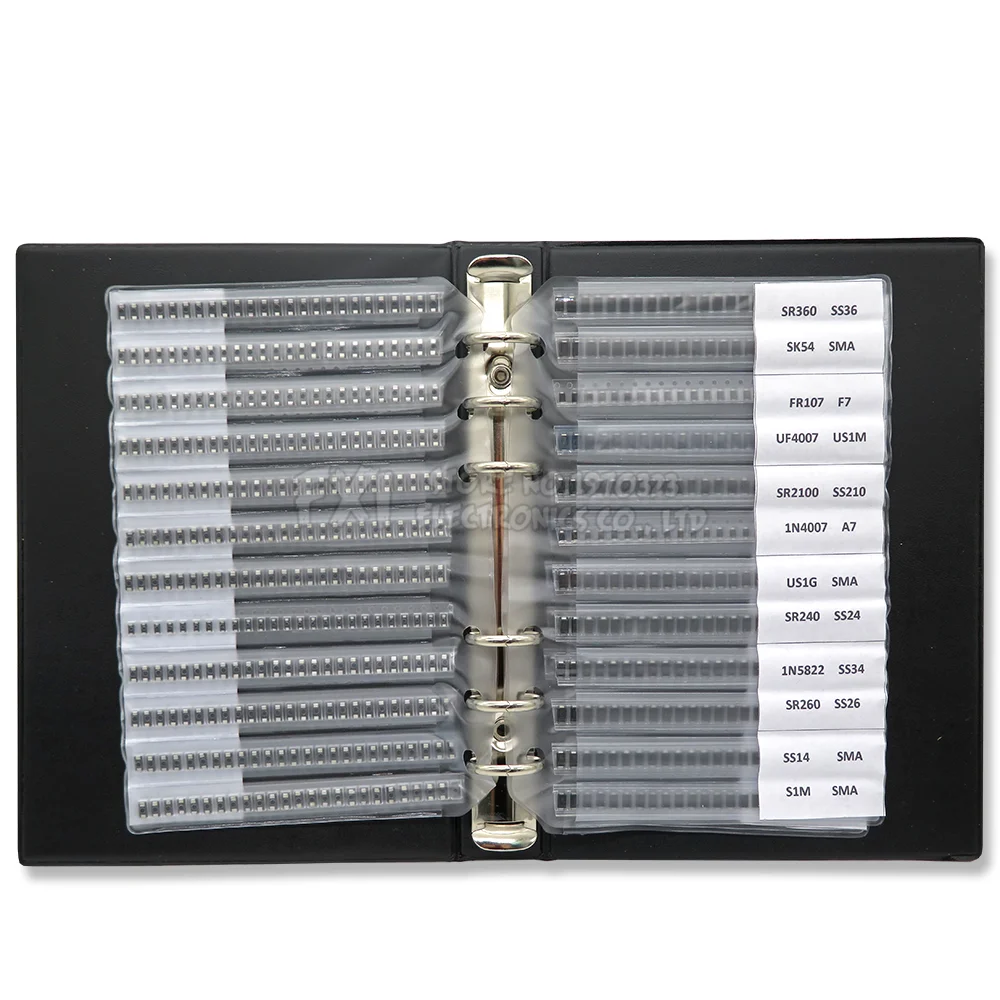 Libro de muestra de diodo rectificador SMA de 24 valores, Kit surtido de SMD, diodos Schottky M1 M4 M7 SS12 SS14 SS16 SS24 SS34 SS36 SS110 SS210 - imagen 2