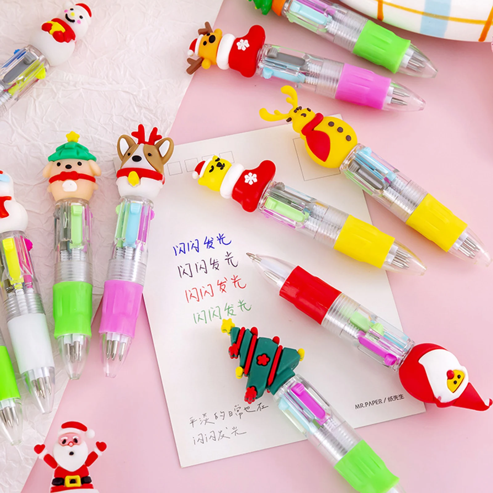 21 Uds. Mini bolígrafos multicolores en uno, bolígrafos divertidos y bonitos de dibujos animados para fiestas navideñas, útiles escolares, recompensas para estudiantes - imagen 3