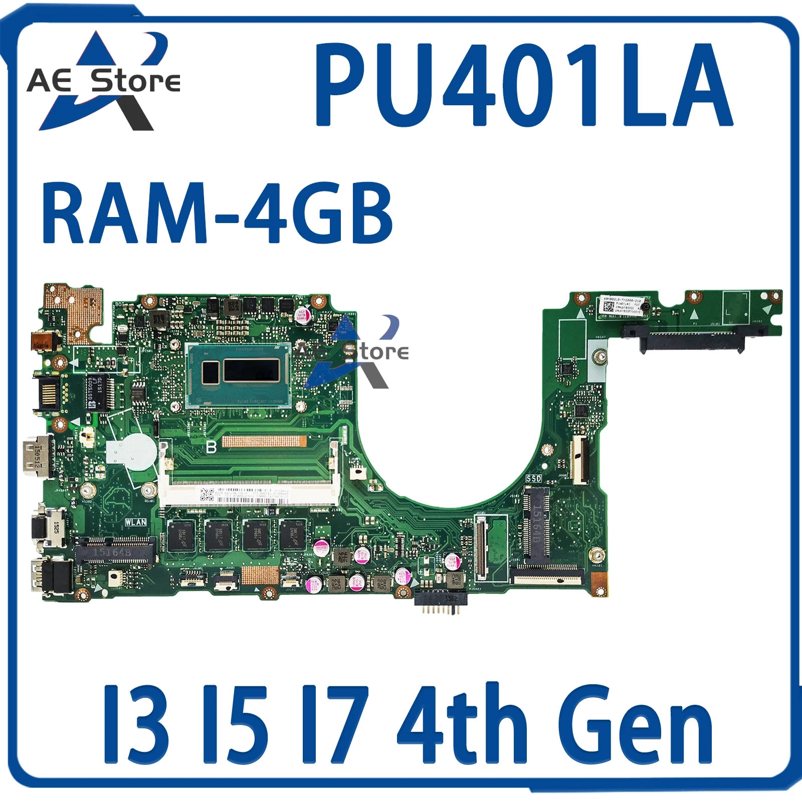 Para ASUS PU401 PU401L PU401LAC placa base PU401LA i3 i5 i7 4G RAM PRO ESSENTIAL Pro401LA E401LA PRO401LA portátil 100% probado