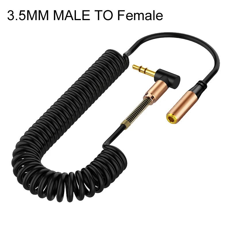 Cable auxiliar de resorte, conector de Audio estéreo de 3,5mm, Cable de extensión de auriculares macho a hembra para auriculares de coche, Cable extensor de altavoz