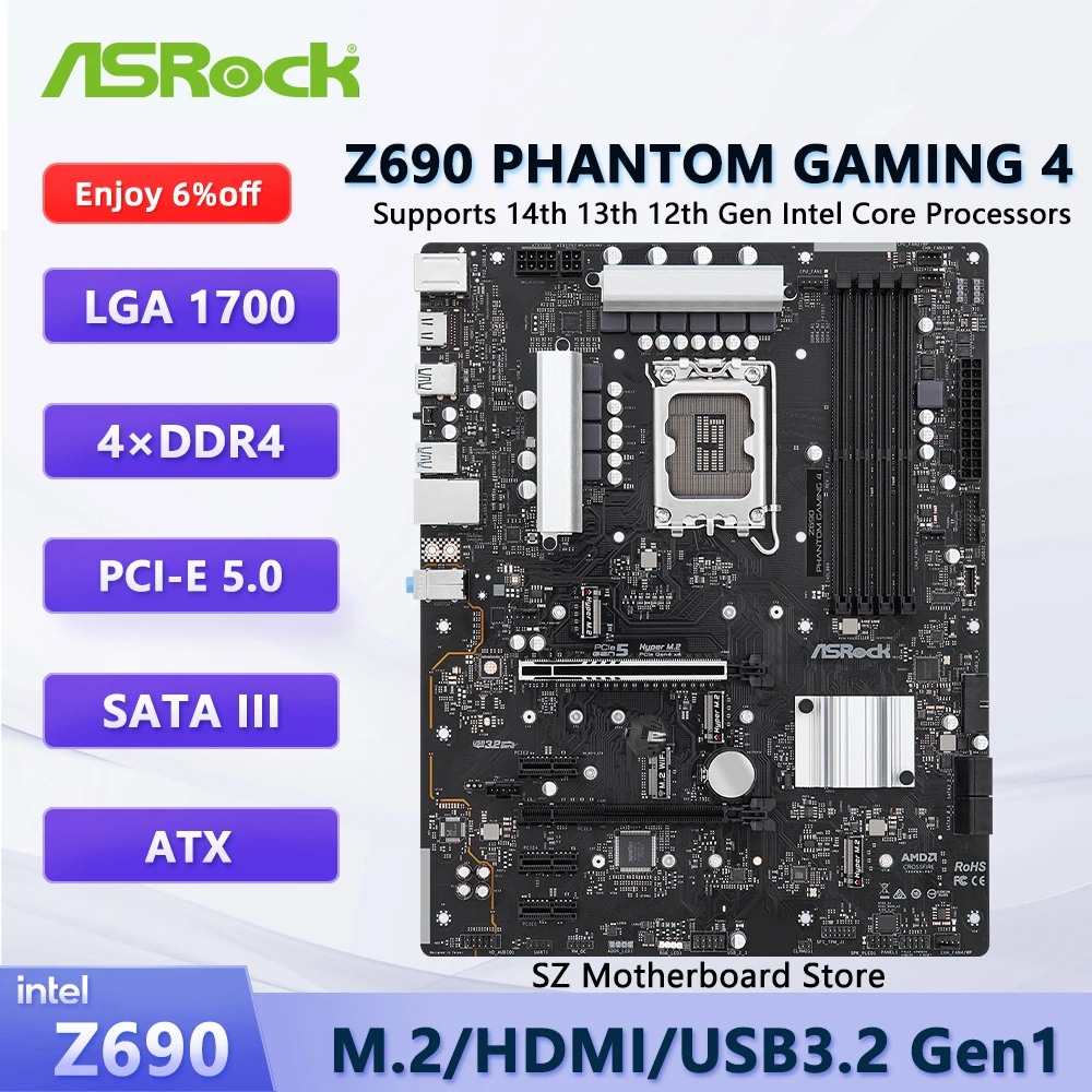 Placa base ASROCK Z690 PHANTOM GAMING 4 Z690 LGA 1700 para i9-13900K i7-13700K i5-13600K CPU DDR4 M.2 PCI-E 5,0 placa base ATX
