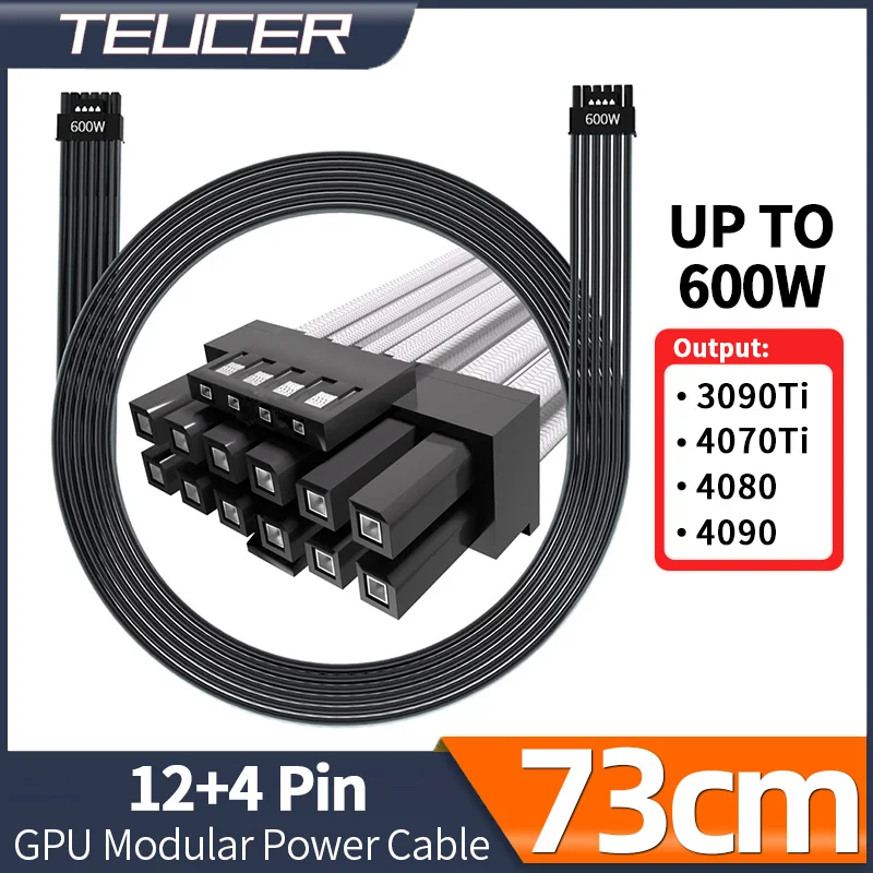 TEUCER-Cable de alimentación Modular para Geforce RTX 3090Ti 4070Ti 5,0 4080 a ATX 4090, 70cm, PCI-e 3,0, 16 pines (12 + 4), 12VHPWR, GPU