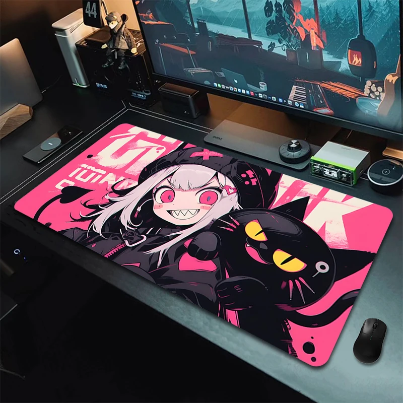 Alfombrilla de ratón para Gamer, alfombrilla de goma para ratón Kawaii de Anime para niñas, alfombrilla grande para ratón de gato bonito XXL, alfombrilla para teclado para juegos, alfombrilla de escritorio para ordenador portátil con borde de bloqueo - imagen 4