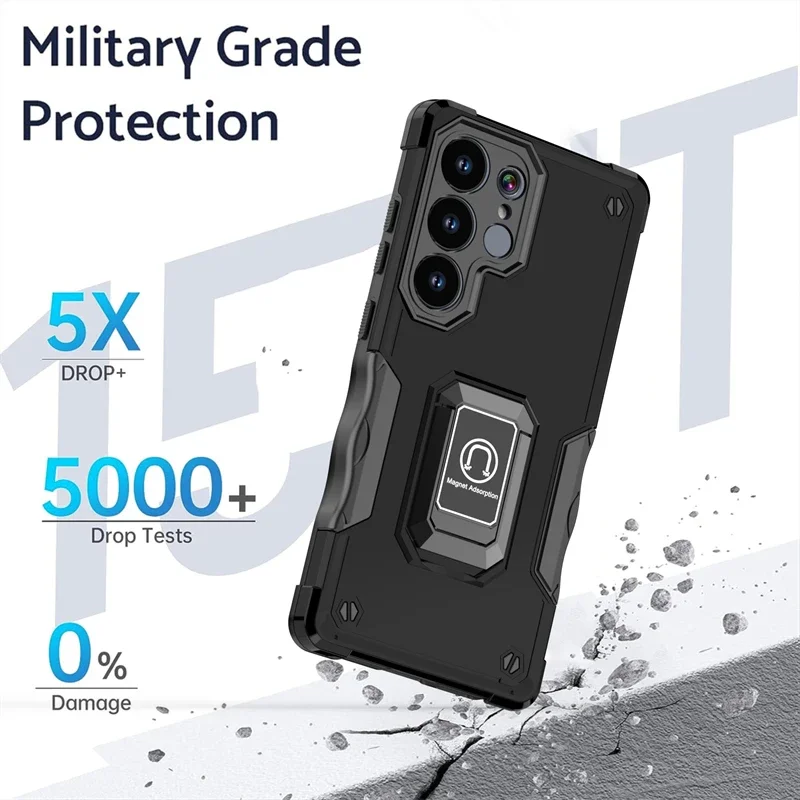 Funda a prueba de golpes con soporte de Metal y bandera militar para Samsung Galaxy S25 Ultra S24 + S23 S22 S21 Plus S20 FE 5G, funda trasera de plástico TPU - imagen 4