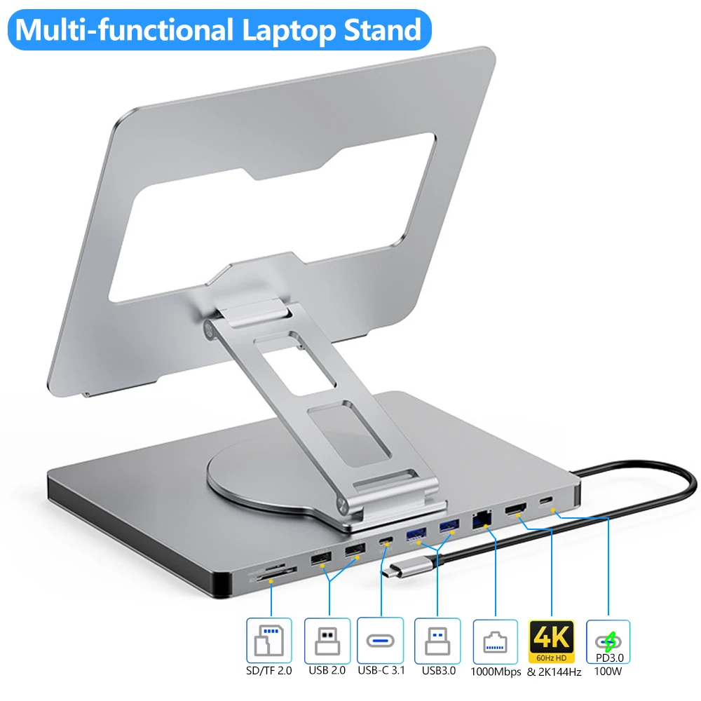 Soporte multifuncional para ordenador portátil para MacBook Pro Air, Dell HP, superficie, concentrador USB, lector de tarjetas, soporte Universal RJ45 - imagen 2
