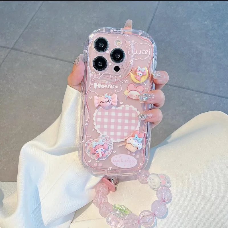 Funda con cadena de muñecas de Color melody a la moda para Samsung Galaxy S25 S24 Plus S23 S22 Ultra S21 S20 FE A17 A07 Cinnamoroll TPU