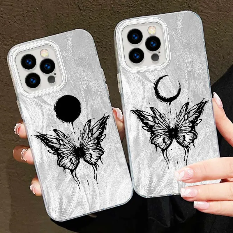 Funda con patrón de mariposa a la moda para Apple iPhone 16 16E 15 14 13 12 11 8 XS X Pro Max, funda de teléfono con textura de plumas
