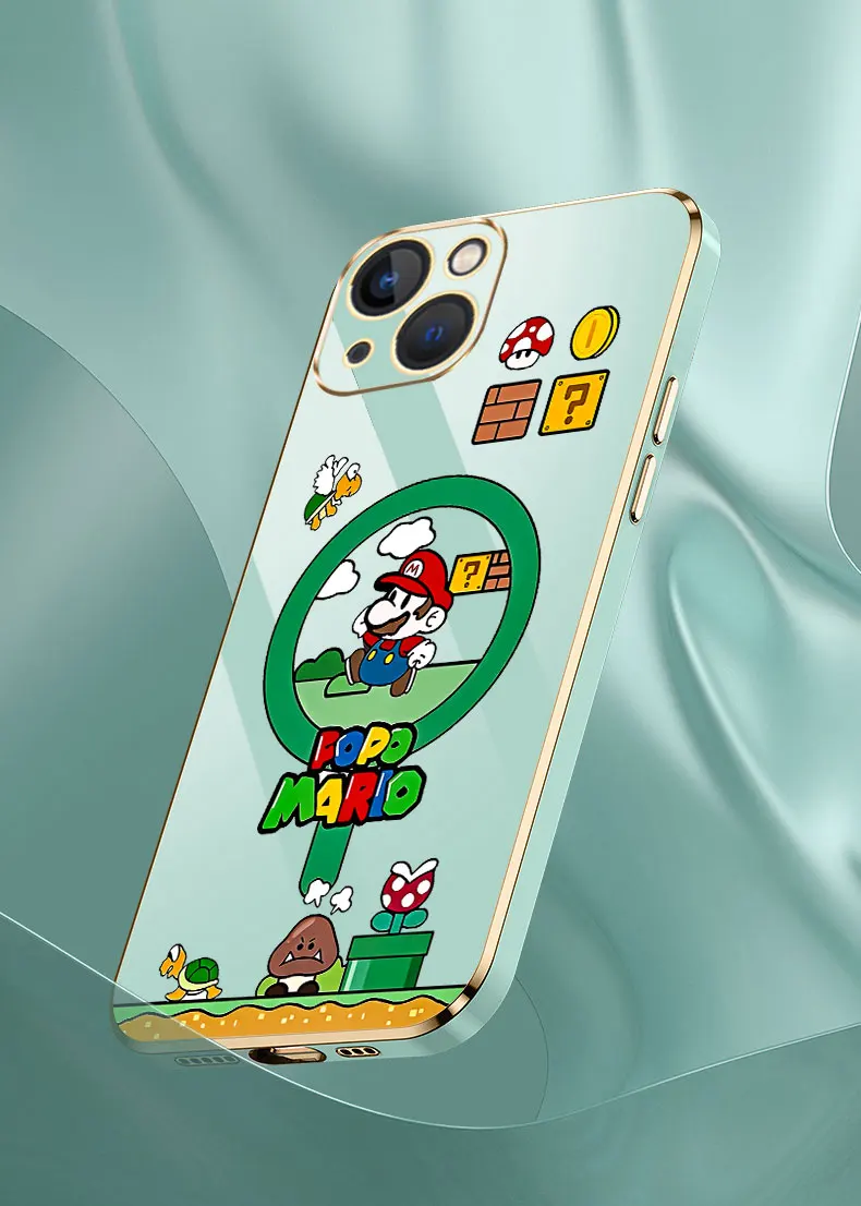 Funda de dibujos animados s-super m-mario Bros para iPhone, 15, 14 Pro Max, 13, 12 Mini, 11, 7, 8 Pro, XSMax, X, XR, SE, Funda de teléfono chapada de lujo - imagen 5