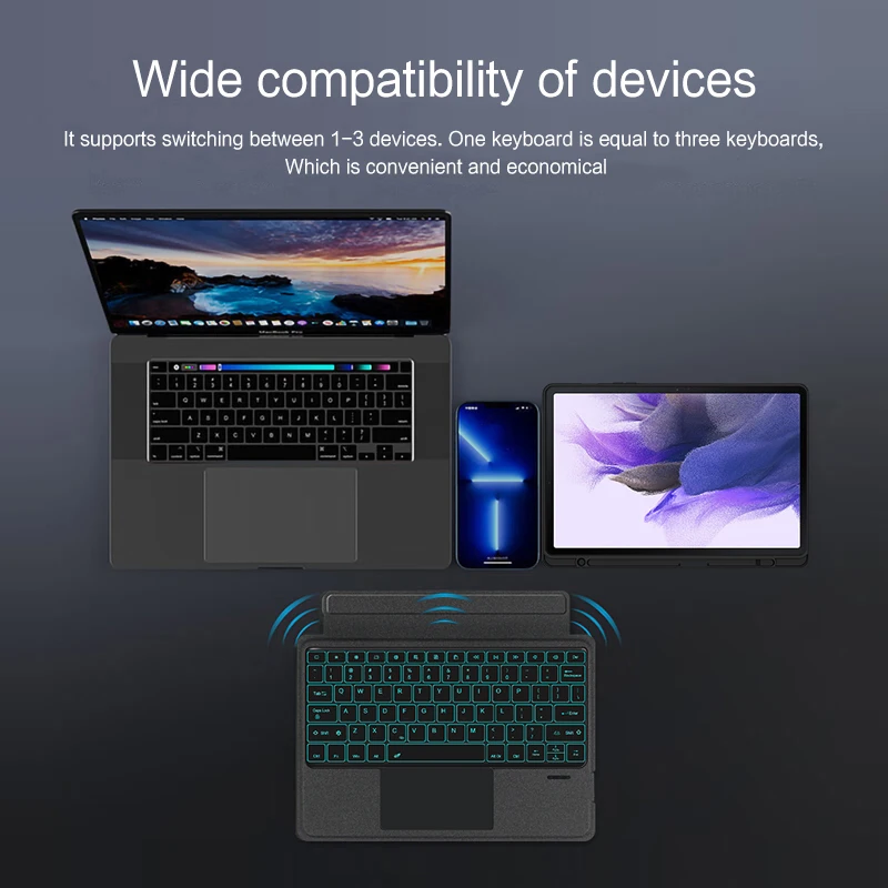 Teclado AJIUYU Trackpad para Sasnen Galaxy Tab S7 FE S8 Plus 12,4 "S7 Plus funda para teclado mágico desmontable con portalápices - imagen 4