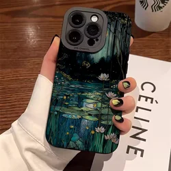 Funda de teléfono pintada colorida de lirio de agua y hoja de loto para Samsung Galaxy S25 S24 S23 S22 Ultra S21 FE A55 A16 A54 A35 A15 A14 A53