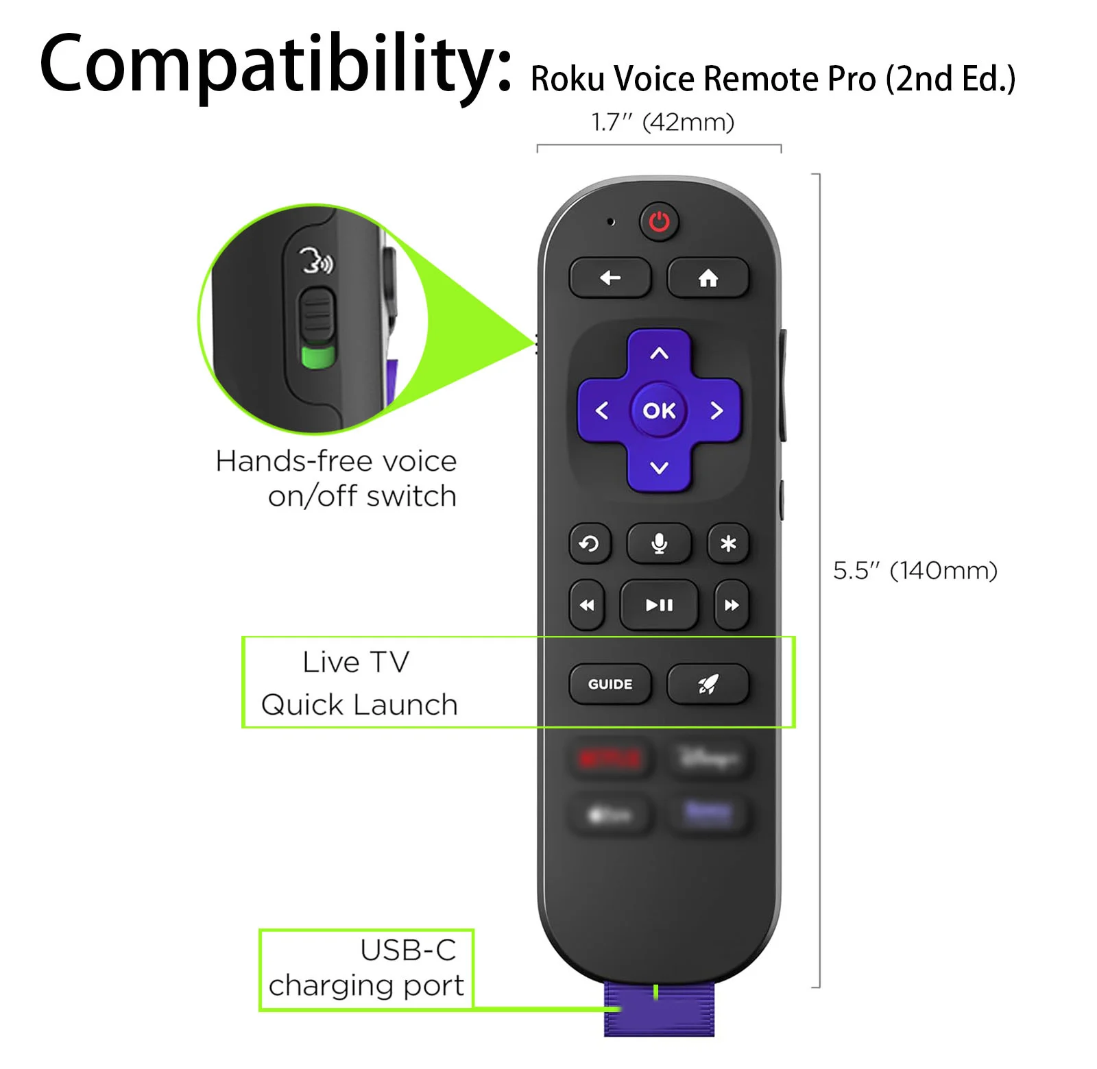 Funda protectora de silicona para Roku Voice Remote Pro 2a edición cubierta protectora a prueba de golpes para Control remoto en Streaming Roku - imagen 3