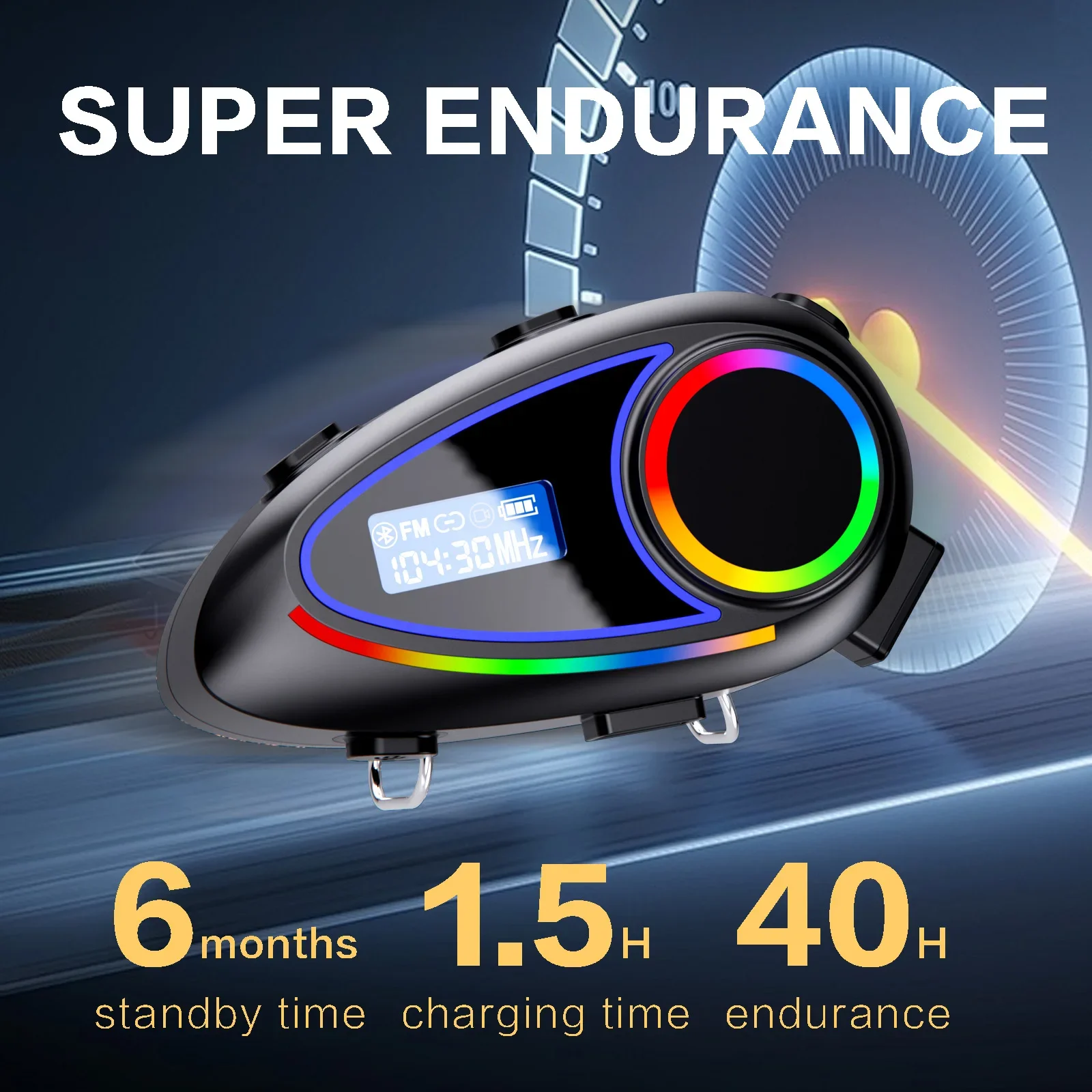 Intercomunicador para casco de motocicleta medio dúplex de 500M, auriculares impermeables con Radio FM, intercomunicador para compartir música, Bluetooth 6,0, luz RGB - imagen 4