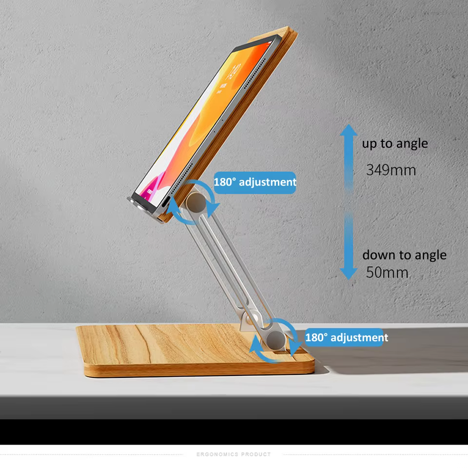 Soporte Tablet Escritorio Ajustable – Plegable Metal y Madera - imagen 4