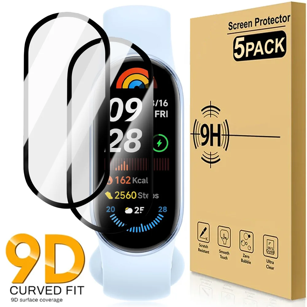 Películas flexibles para reloj Xiaomi Miband 9 9D, protectores de pantalla curvos, cobertura completa, antiarañazos, 1-5 uds.