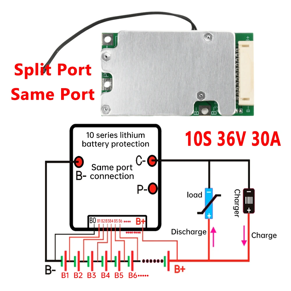 BMS 10S 36V 30A mismo puerto dividido 18650 Placa de protección de batería de litio con protección de temperatura de ecualización - imagen 2