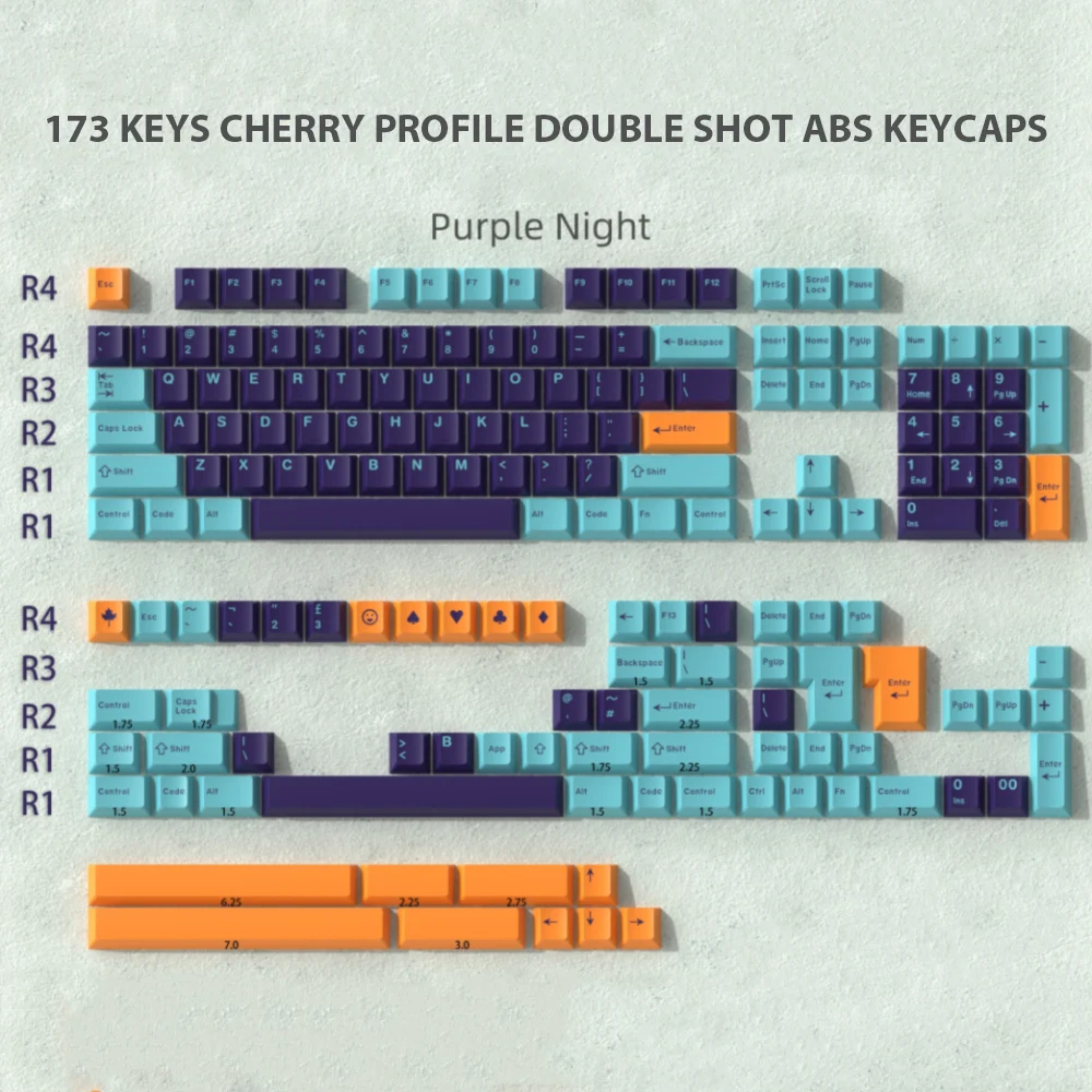 Teclas de teclado minimalistas de noche púrpura, perfil de cereza de 173 teclas, teclas ABS de doble disparo para interruptores MX, Teclado mecánico - imagen 3