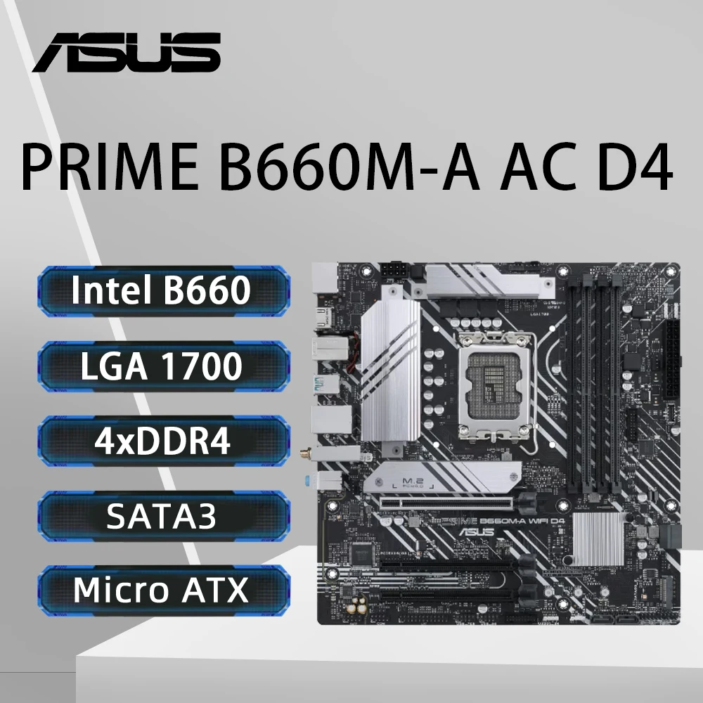 Placa base ASUS PRIME B660M-A AC D4 Intel B660 compatible con I9-14900 I5-14600 14400F 13400 CPU LGA 1700 DDR4 128GB PCIe 4,0 HDMI M.2
