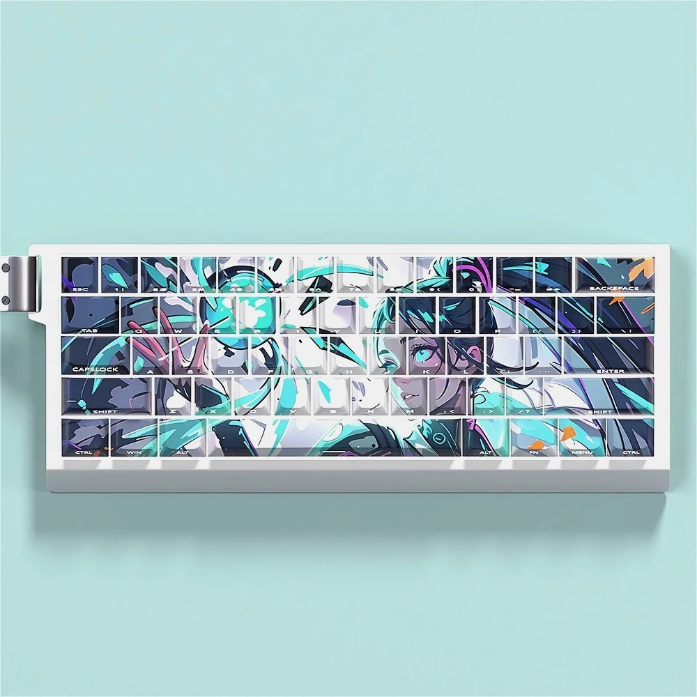 Teclas con temática de Anime Sage, teclas Pbt translúcidas con grabado lateral de cereza para teclados mecánicos 60/65/68